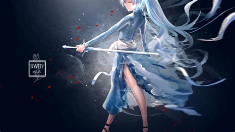 Desktop Wallpaper White Hair Anime Girl Weiss Schnee Rwby Sword Hd