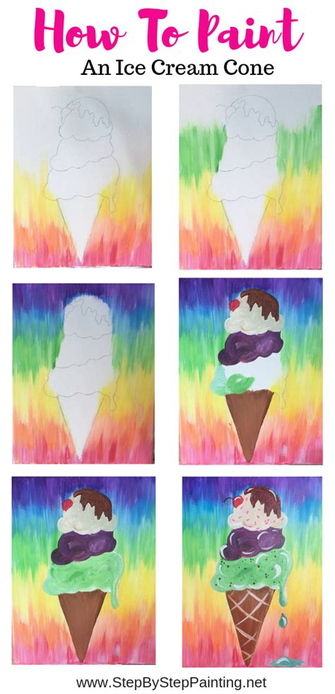 Ice Cream Cone Painting Step By Step Tutorial For Beginners Kids