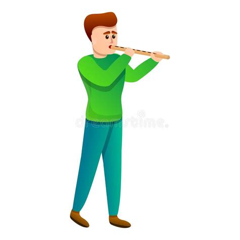 Boy Playing On Flute Icon Cartoon Style Stock Vector Illustration Of