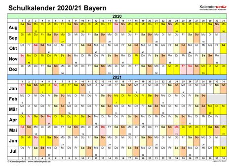 Hier finden sie die ferientermine aller bundesländer. Schulkalender 2020/2021 Bayern für PDF