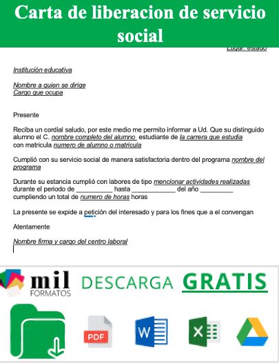 Carta De Liberación De Servicio Social Ejemplo Formato Word
