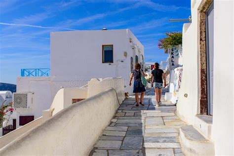 The Main Street With Shops In Oia Santorini Greece Editorial Stock