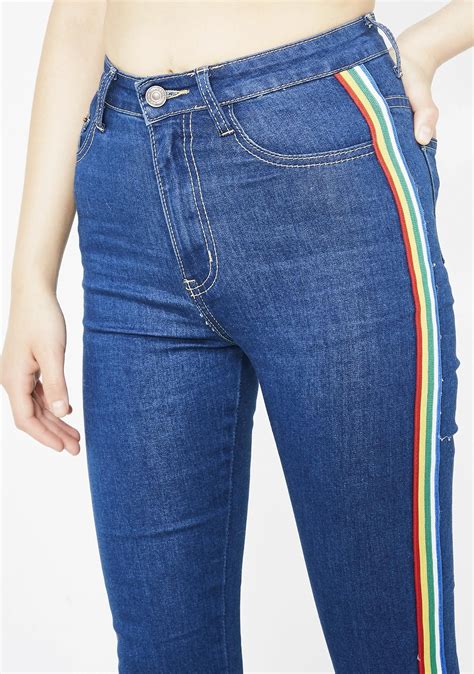 Rainbow Side Stripe Skinny Jeans Skinny Jeans Skinny Plaid Jeans
