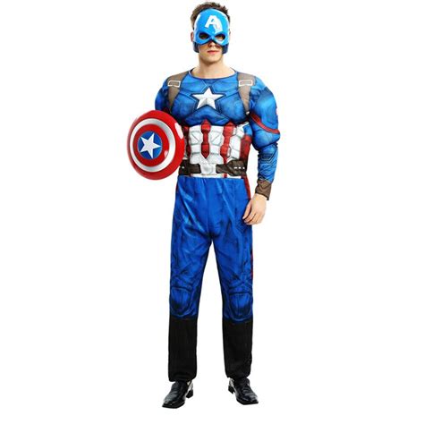 Adults Men Avengers Muscle Captain America Costume Halloween Superhero