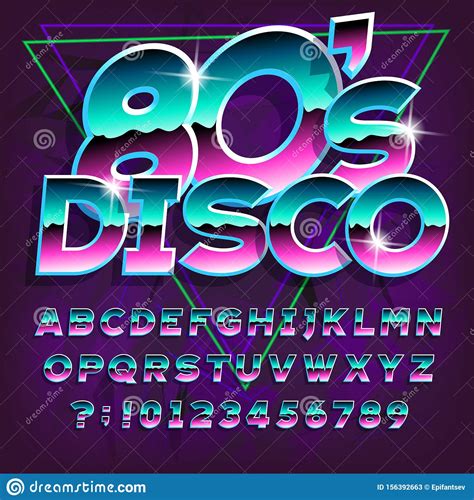 80s Disco Alphabet Font Glow Letters And Numbers Vector Illustration