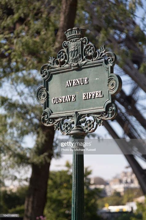 Avenue Gustave Eiffel Sign Beneath The Eiffel Tower High Res Stock