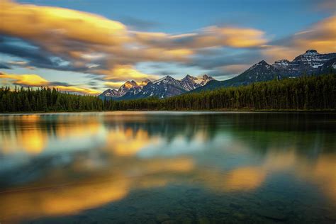 Sunset Over Herbert Lake In Banff National Park Photograph By Miroslav