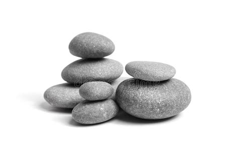 Group Of Smooth Grey Stones Sea Pebble Stacked Pebbles Isolated On