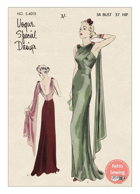 1930s Stylish Evening Gown Pdf Print At Home Pattern Bust Etsy