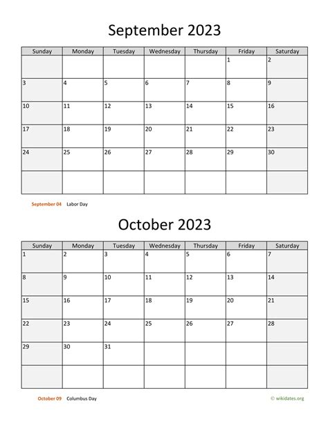 September And October 2023 Calendar