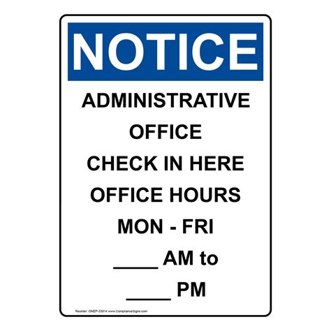 Portrait Osha Administrative Office Check In Sign Onep 33814