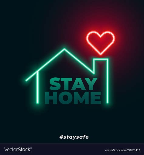 Neon Style Stay Home Stay Safe Poster Design Vector Image