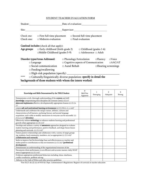 Student Teacher Evaluation Form In Word And Pdf Formats