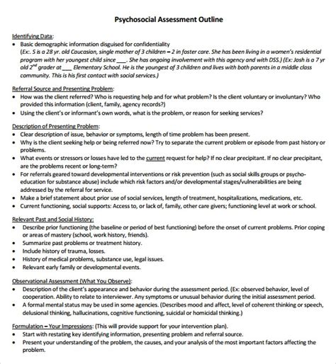 Sample Psychosocial Assessment Forms