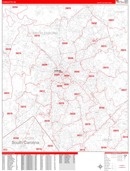 Charlotte North Carolina 5 Digit Zip Code Maps Red Line