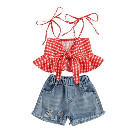 Citgeett Summer Kids Toddler Girls 2pcs Outfits Sleeveless Plaid Print