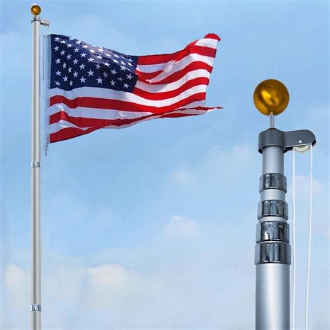 Stand 20ft Telescoping Flag Pole Kit Thick 16 Gauge Aluminum 3x5 Ame