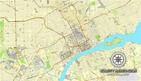 Detroit Michigan Us Printable Vector Street City Plan Map Full