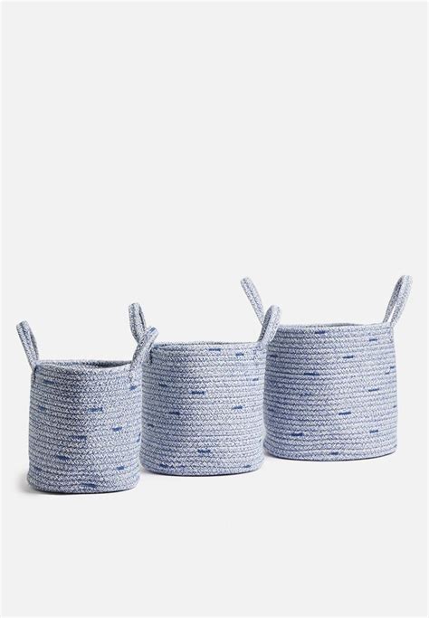Cotton Rope Basket Set Of 3 Blue Sixth Floor Decor Accessories