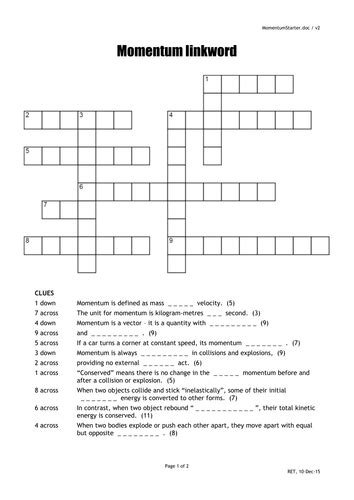 On this page you will find the solution to small anatomical opening as in a bone crossword clue.this clue was last seen on new york times crossword september 13 2020 answers in case the clue doesn't fit or there's something wrong please contact us. Image result for momentum crossword puzzle (With images ...
