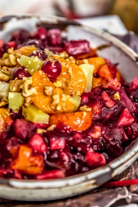 Seasonal fall fruits marinated in a bright citrus, herb and spice syrup make the perfect addition to your thanksgiving dinner. Cranberry Fruit Salad - Monkey and Me Kitchen Adventures