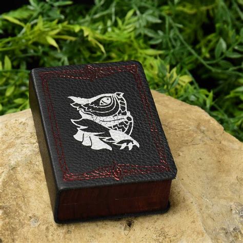 Mini Spellbook Gaming Box Silver Owlbear On Crimson Leather