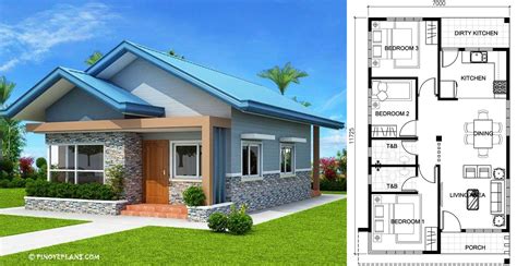 Modern home plan with stunning grey exterior. Three Bedroom Bungalow House Plans - Engineering Discoveries
