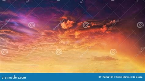 Amazing Cloudscape With Dramatic Sunset Clouds In Sky Stock Photo