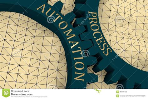 Process And Automation Text On The Gears Stock Illustration