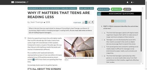 Fish cheeks answer key commonlit + my pdf collection 2021 : CommonLit: Why it matters that teens are reading less ...