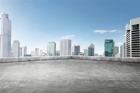 Roof Top Balcony With Cityscape Background Stock Image Image Of Fence