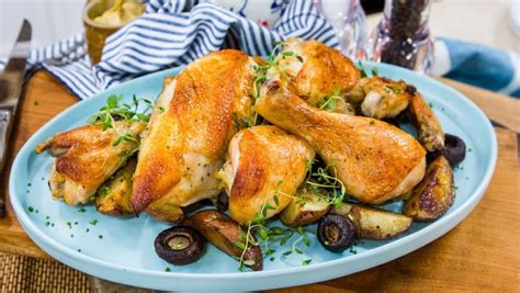 You can use a classic wet brine of water, salt, sugar, and spices of your choice, think cumin, coriander. Chef Betty Fraser - Brine Roasted Chicken with Mustard Cream Sauce Over Roasted Red Potatoes ...