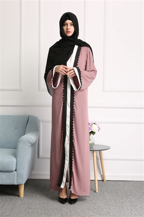 Mz Garment Women Muslim Cardigan Spliced Crochet Lace Long Wide Sleeve Islamic Abaya Maxi Dress