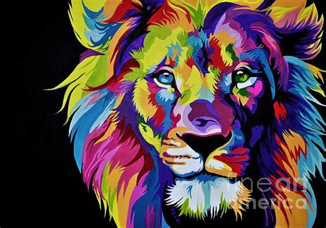 Colorful Lion Painting By Maja Sokolowska In 2020 Colorful Lion