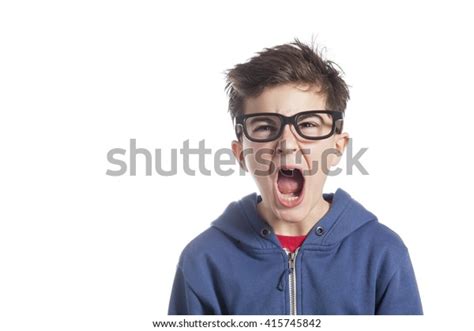 Nerdy Kid Shouting On White Background Stock Photo 415745842 Shutterstock