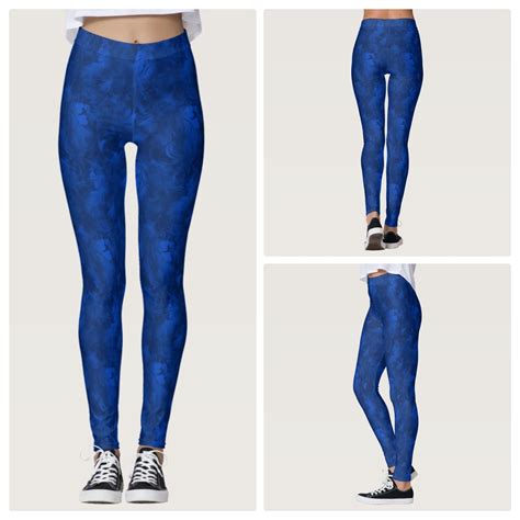 Sapphire Blue Abstract Feather Pattern Leggings By Whiterosespatterns