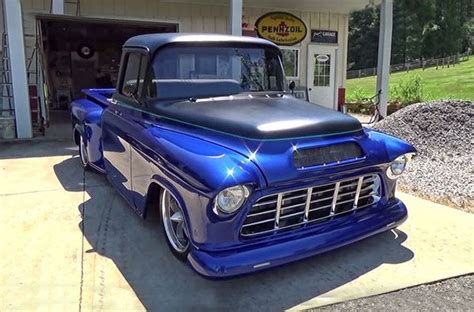 Amazing Candy Blue 1955 Chevy Street Truck Throttlextreme