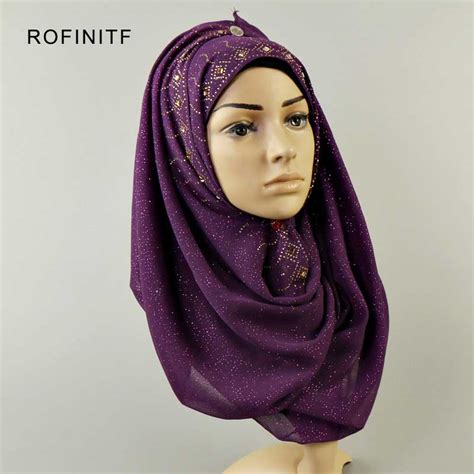 High Quality Diamond Chiffon Hijab Scarf Solid Color Glitter Chiffon