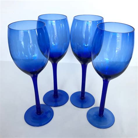 4 Vintage Cobalt Blue Long Stemmed 9oz Wine Glasses Vintage Etsy