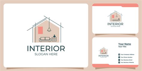 Minimalist Interior Logo With Line Art Style Logo Design And Business Card Template Free Vector 