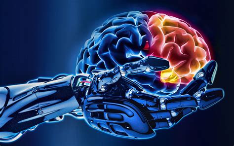 Download Wallpapers 3d Brain Metal Arm Modern Technologies