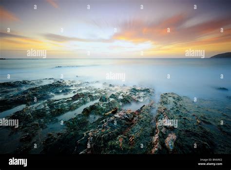 Moody Seascape At Sunset Stock Photo Alamy