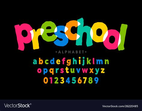 Preschool Kids Style Colorful Font Alphabet Vector Image