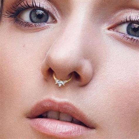 14k Gold Septum Piercing Beautiful Marquise Hinged Clicker Etsy In