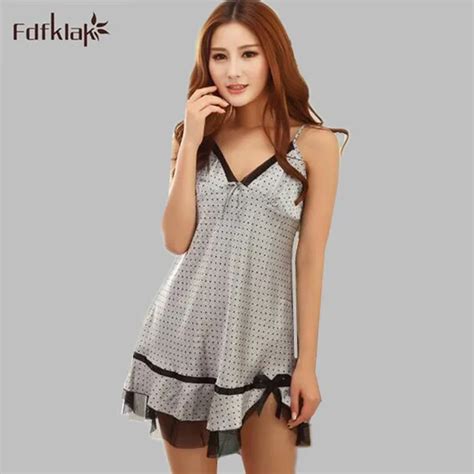 New Sexy Silk Nightgowns Ladies V Neck Short Summer Dress Polka Dot Lace Nighties For Women