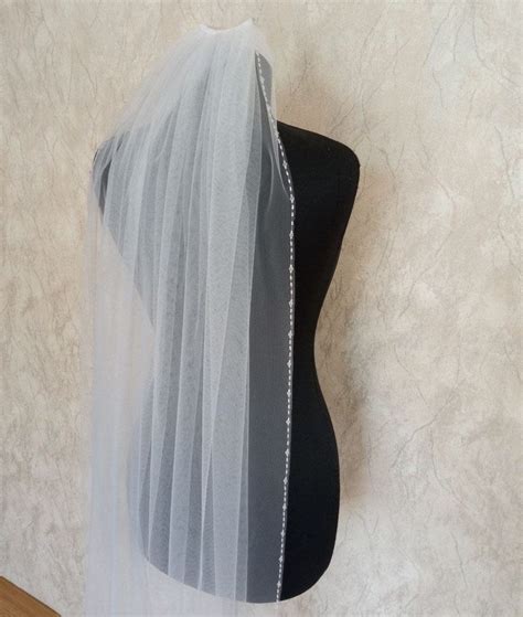 Beaded Wedding Veil Rhinestone Bridal Veil Ivory Veil Elbow Etsy