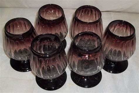 Set Of 6 Amethyst Purple Brandy Snifter Glass Glasses Swirl Etsy