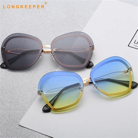 buy longkeeper 2018 luxury sexy rimless sunglasses women gradient color retro