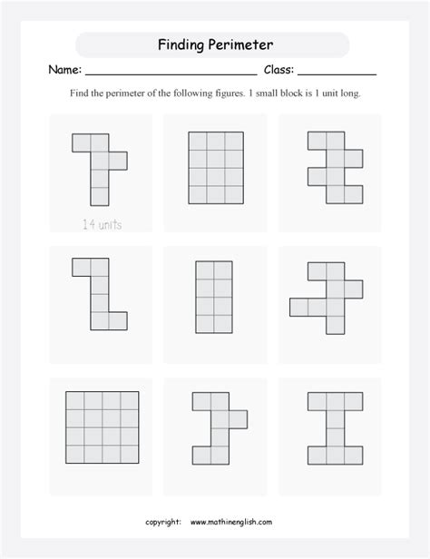 Find the perimeter of the following shapes made up of blocks of 1 unit