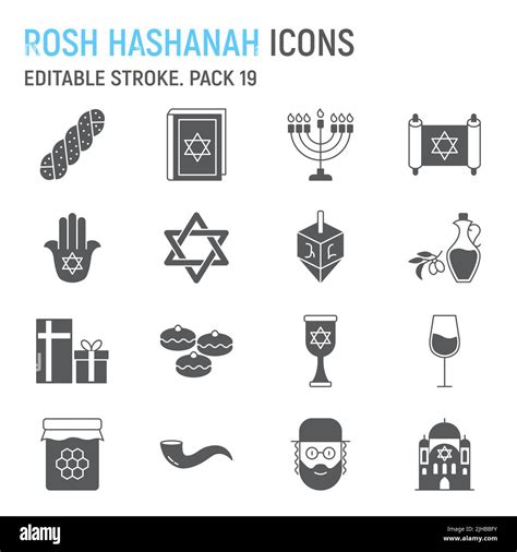Rosh Hashanah Glyph Icon Set Hanukkah Collection Vector Graphics